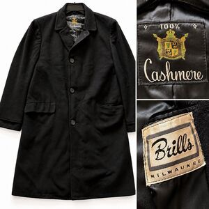 Vintage Bills Milwaukee 100% Cashmere Overcoat Mens L Black Long Dress Coat USA